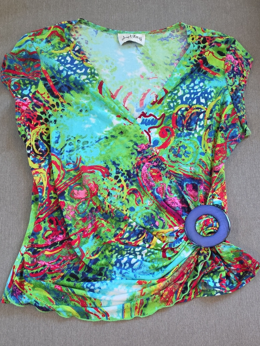 Funky Green Multicolor Wrap Top with Decorative Buckle